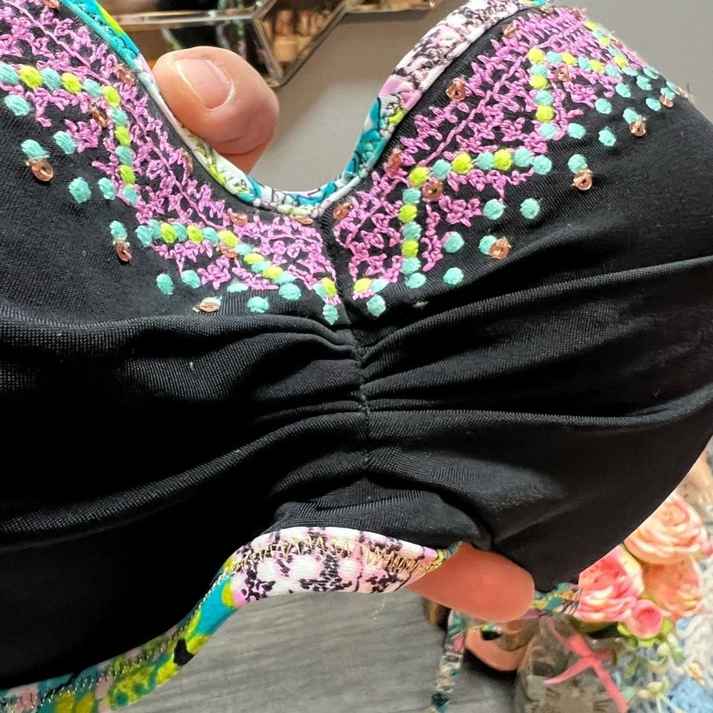 Victoria's Secret Black and Colorful Patterned Bikini Top - Picture 5 of 7